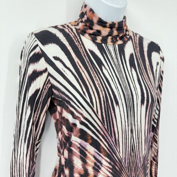 Boston Proper Bold Animal Print Turtleneck Top XS Long Sleeve Slim Fit Stretch - Picture 4 of 11